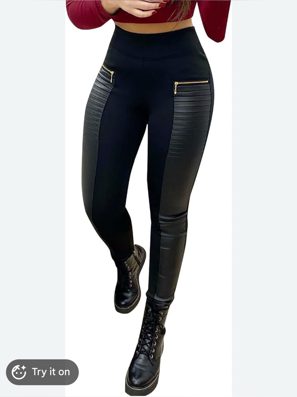 black ChicMe faux leather moto legging pants and matching top new 2x